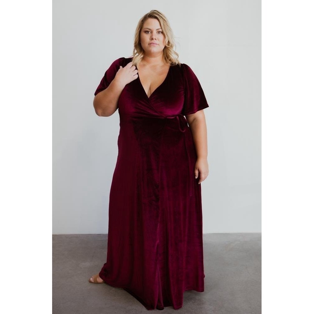 Baltic‎ Born Womens Plus Sz 3X Size Red Velvet Wrap Maxi Dress Event Bridesmaid
